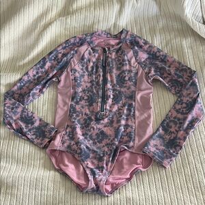 Athleta girl Pink and Gray Tie-Dye Swimsuit